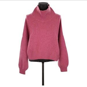 CÉLINE Celine Sweater Womens Large Pink Cashmere Wool High Neck Relaxed Crop